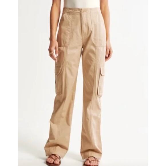 NWT Abercrombie & Fitch Relaxed Cargo Pants High Rise Straight Pockets Tan SZ 32 - Picture 3 of 13
